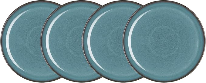 Denby - Azure Coupe Medium Plates Set of 4-8.25in Dinner, Lunch, Salad Plates For Everyday Use - Blue Ceramic Stoneware Tableware - Dishwasher & Microwave Safe - Scratch & Chip Resistant