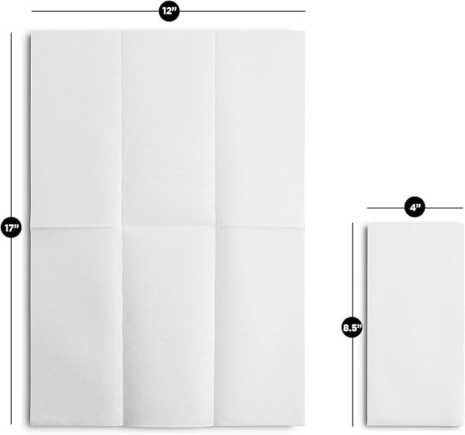 50-Pack BloominGoods Disposable Bathroom Napkins | 12" x 17" Single-Use Classic Lite Linen-Feel Guest Towels, Made in USA | Cloth-Like Hand Towels, White