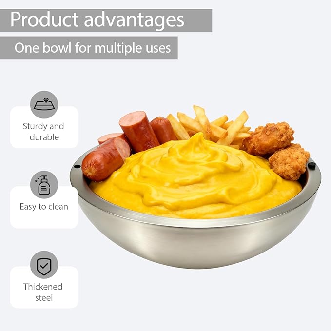 Dip Chiller Bowl Large 35oz Capacity Stainless Steel Double Walled Insulated Ice Serving Bowl Insulated Dip ice bowl Parties Salsa Condiments Salad & Food Hot or Cold Sauces Guacamole