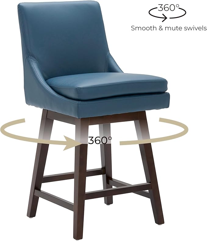 CHITA Bar Height Swivel Barstool with Back Set of 2, FSC Certified Upholstered Bar Stool, 30.7" H Seat Height, PU Leather in Dark Blue