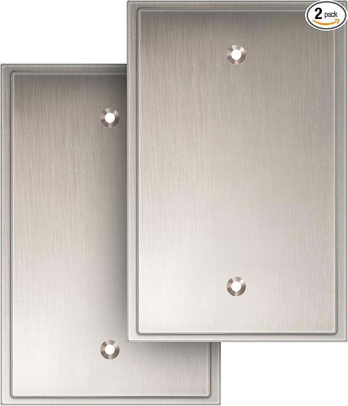 Henne Bery Soft Modern Decorative Wall Plate Switch Plate Outlet Cover (Single Blank 2PK, Satin Nickel)