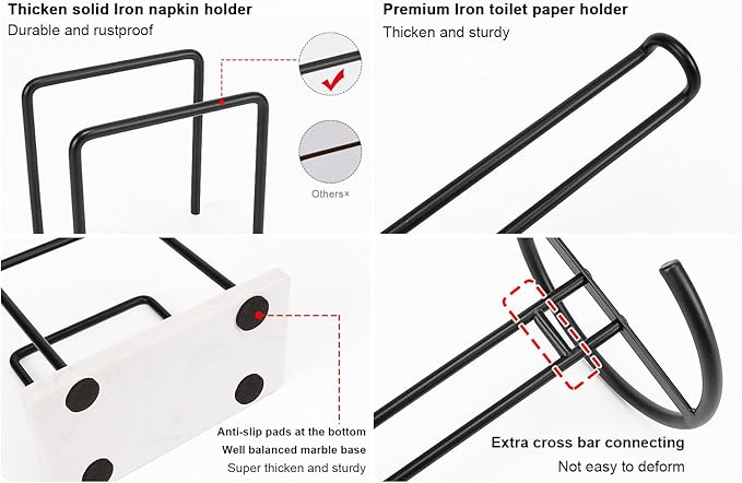 Livabber Napkin Holder, Metal Napkin Storage Modern Freestanding Tissue Paper Dispenser for Table Kitchen Countertop (Marble Base, Black Napkin Holder Set-2)