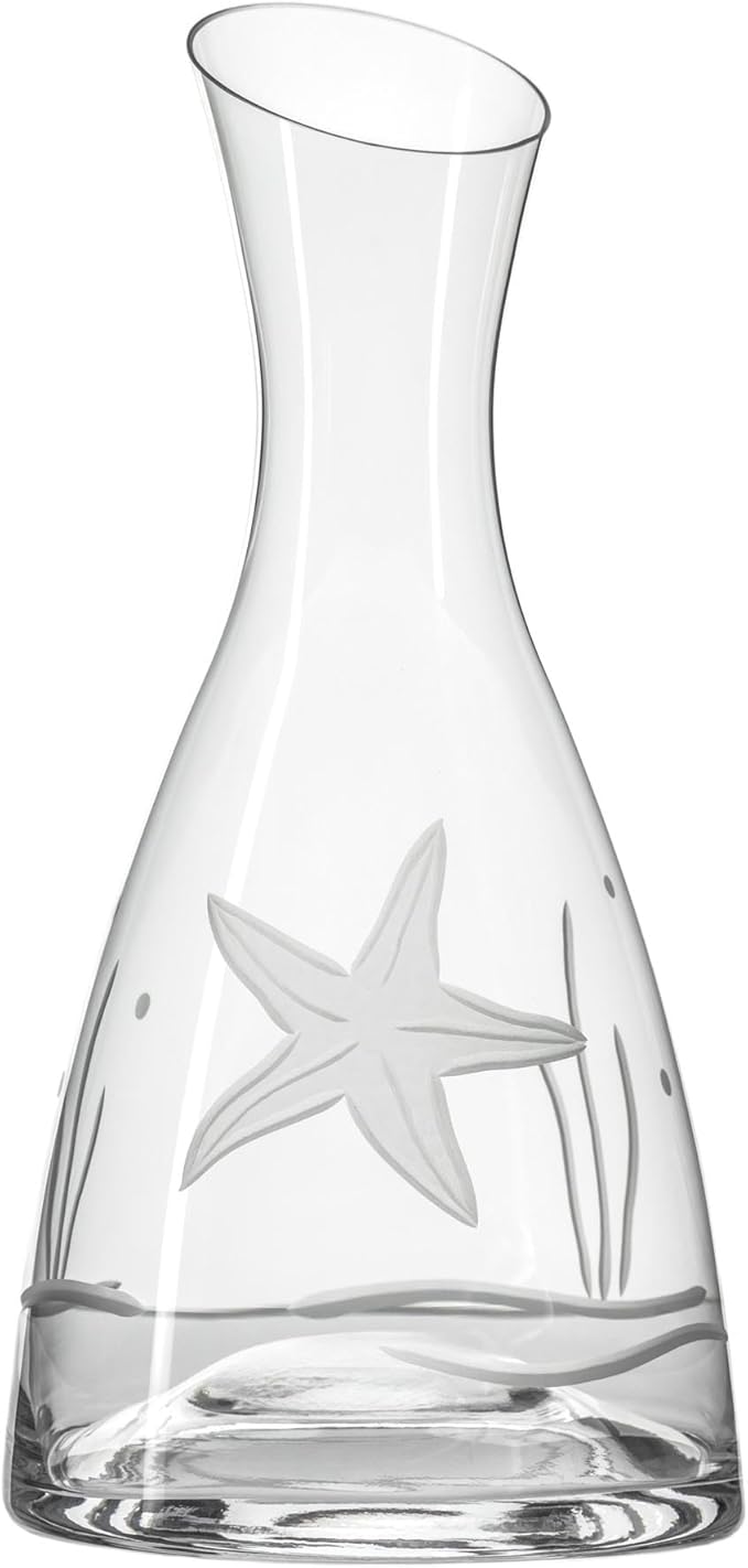Rolf Glass Starfish 37.25oz Wine Carafe | Lead-Free Diamond-Engraved Glass | Elegant Wine Decanter For Any Occasion