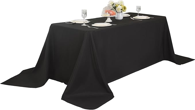 10-Pack 90x156 inch Black Table Cloths, Solid Stain and Wrinkle Resistant Oblong Tablecloth, Premium Plain Weave Polyester Fabric Rectangle Table Linen Covers for Hotel, Banquet
