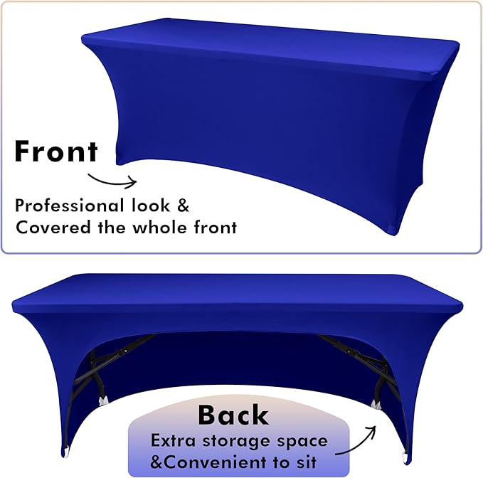 Nasitos 2 Pack Royal Blue 4 ft Table Cloth Fitted-Open Back Spandex Table Covers for Folding Tables, Washable Fabric and Wrinkle Resistant Stretch Table Cover for Trade Show, Parties, Events
