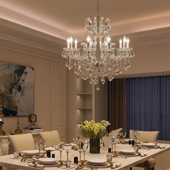 Modern Crystal Chandelier Light Fixtures - Luxury Maria Theresa Chrome Chandeliers for Dining Room, Kitchen Island, Living Room, Bedroom, 10 Lights