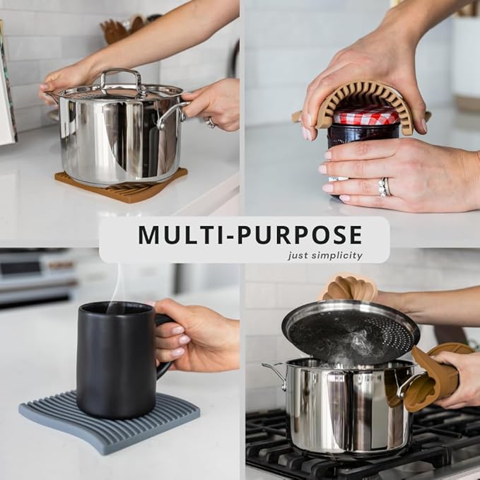 Premium Silicone Trivet Set, Freestanding Bendable Design, Kitchen Decor - Durable & Stylish Heat-Resistant Countertop Protector (Neutral, Set, Wave)