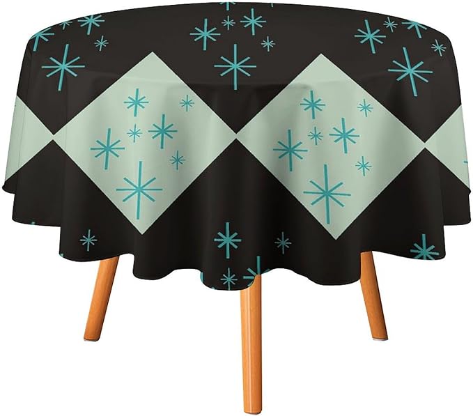 Retro Bohemian Mid Century Round Tablecloth, Abstract Modern Geometric Mid Century Tablecloth for Home Party Dining Room Kitchen Decor 50Inch(127cm)