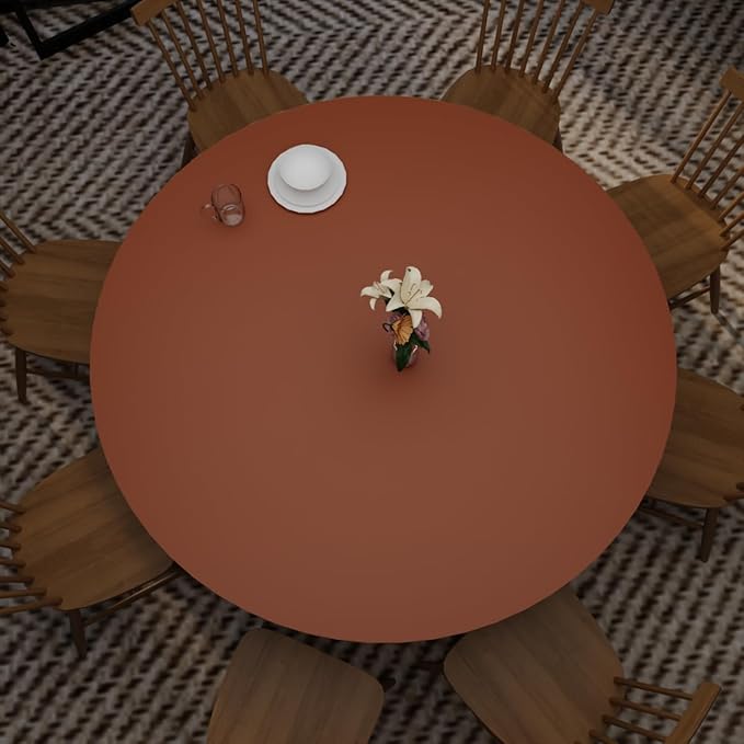 Round Table Cover - Can Be Used On Both Sides Waterproof and Easy to Clean Good Flatness Used for Dining Table(Brown+Gray Dia.54Inch)