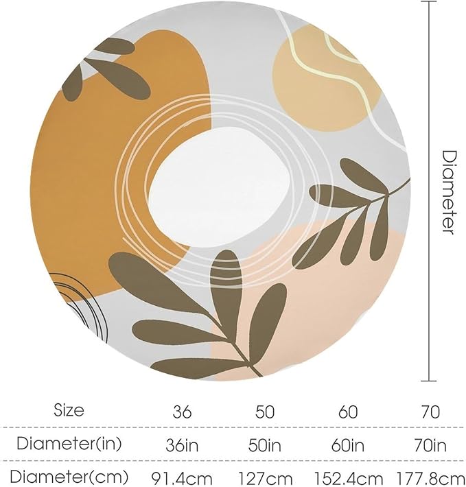 Boho Mid Century Round Tablecloth, Bohemian Abstract Modern Leaves Tablecloth for Home Party Dining Room Kitchen Decor 60Inch(152cm)