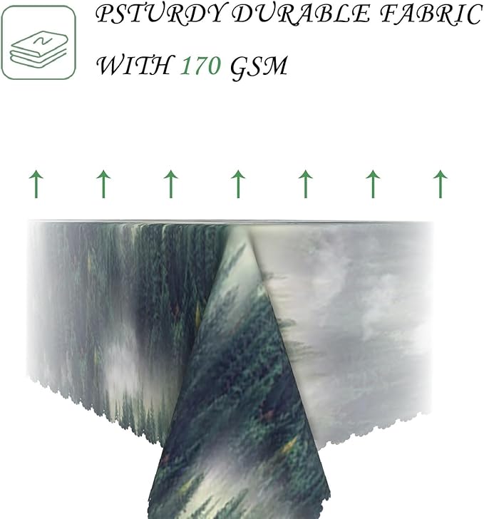 60x120 Inch Nature Rectangular Tablecloth Bird Fog Pine Tree Dreamland Table Cloth Waterproof Durable Table Cover for Holiday Picnic Outdoor BBQ Decor