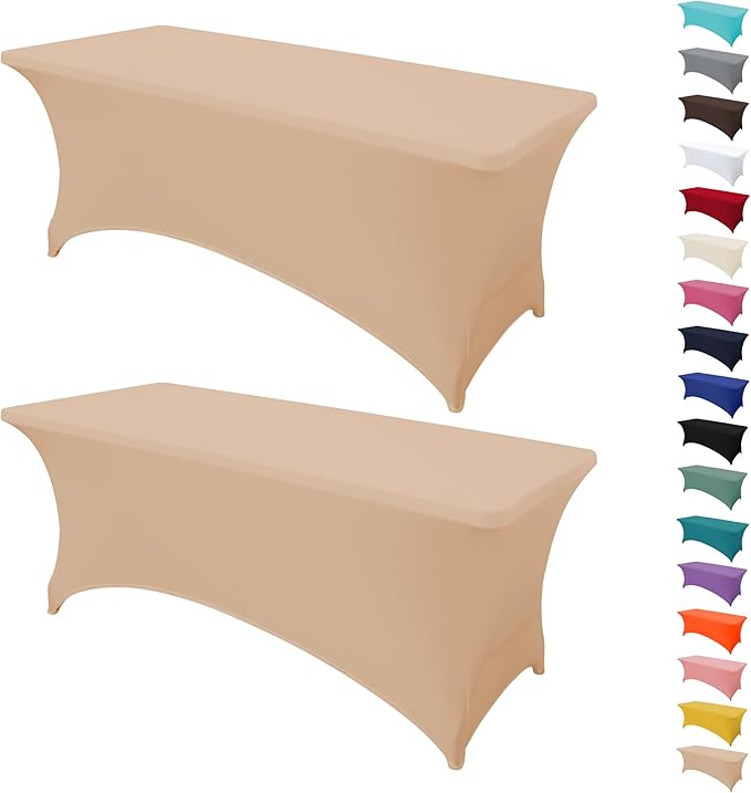 2Pack 4FT Table Cloth for Rectangular Fitted Events Stretch Champagne Table Covers Washable Spandex Tablecloth Protector for Party, Wedding, Cocktail, Banquet, Festival