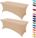 2Pack 4FT Table Cloth for Rectangular Fitted Events Stretch Champagne Table Covers Washable Spandex Tablecloth Protector for Party, Wedding, Cocktail, Banquet, Festival