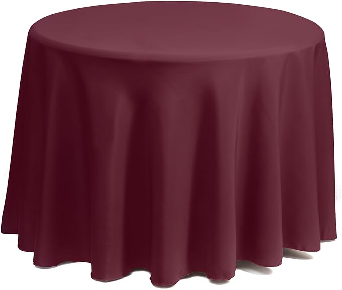 Gee Di Moda Round Tablecloth - 108 Inch Burgundy Round Table Cloth for 48 to 72 Inch Round Tables - Heavy Duty Washable Fabric - for Buffet Table, Holiday Party, Dinner, Wedding & Baby Shower