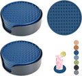 Set of 12 Silicone Coasters, 4'' Drink Coaster with Holder, Round Coasters for Drinks Beer Coffee Home Office Bar Desk Tabletop Protection, Non-Slip Rubber Coaster (Navy Blue, 12 Pcs-Plastic Holder)