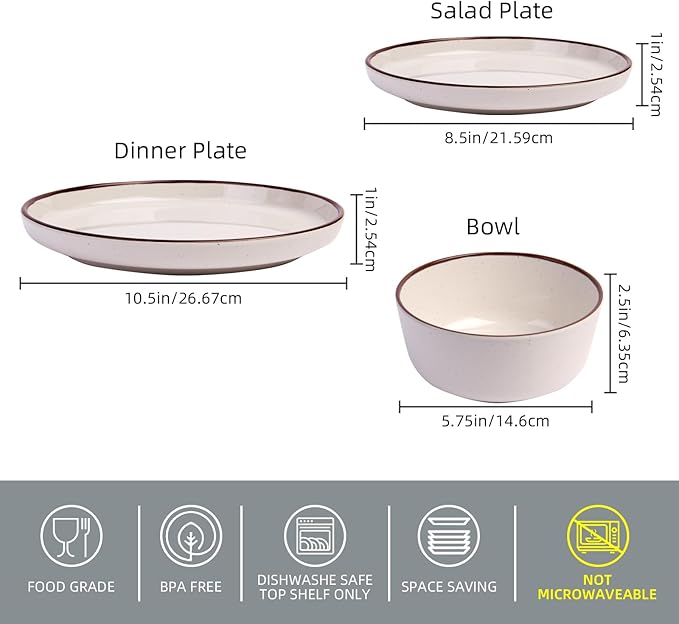 Melamine Dinnerware Sets 12 Piece Unbreakable Plates & Bowls Sets Lightweight Shatterproof Durable Dishware for Camping Picnic Party (White)