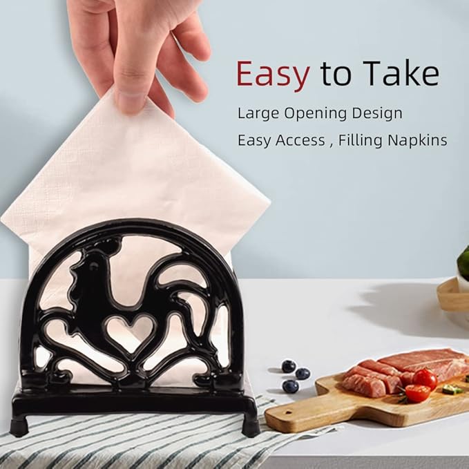 Vintage Metal Napkin Holder, Heavy Cast Iron Napkin Holder Organizer for Kitchen Restaurant Home Décor, Black