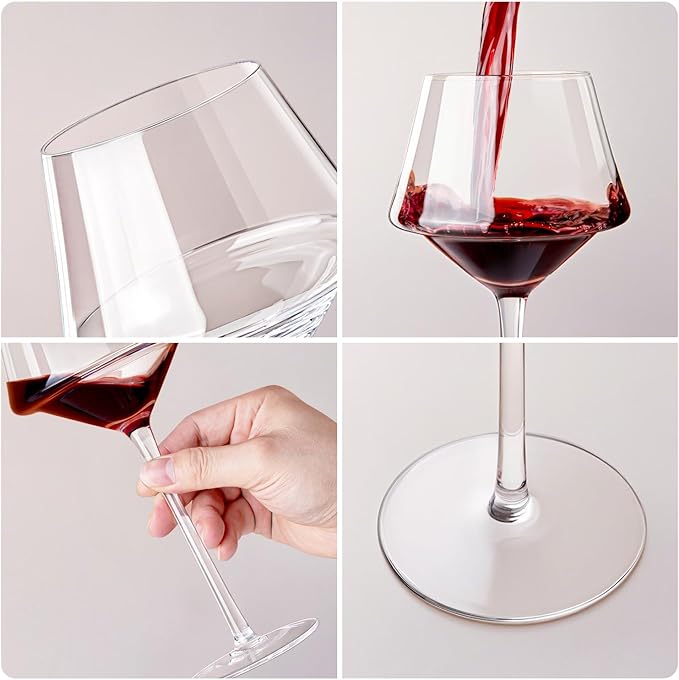 Red Wine Glasses Set of 4, 15oz Elegant Long Stem Wine Glasses in Gift Box, Premium Glassware for Wedding, Anniversary, Birthday Gifts