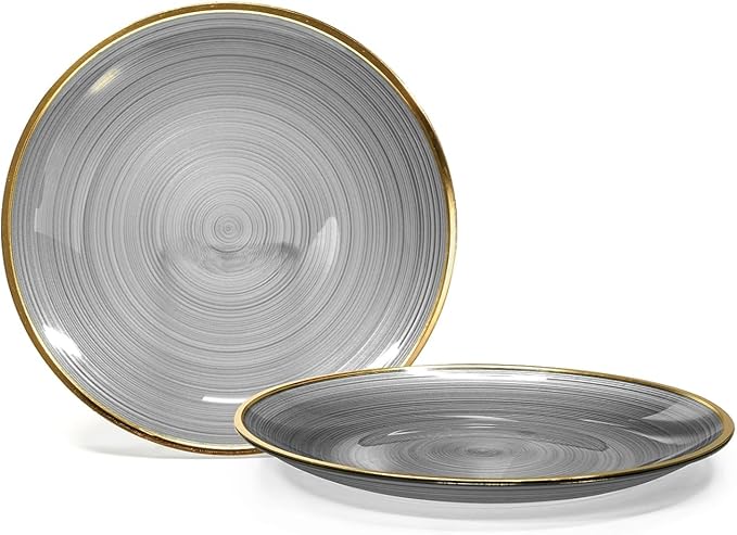 " OCCASIONS " 240 Pieces Pack,(120 Guests) Premium Wedding Party Disposable Plastic Plates Set -120 x 10'' Dinner + 120 x 7'' Salad/Dessert (Belize in Black & Gold)