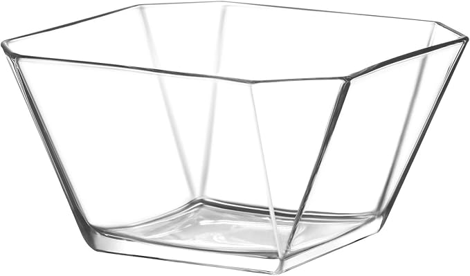 LAV Clear Glass Serving Bowl for Salad, Popcorn, Fruits 64.25 oz, Unique Geometric Squared Shape, Modern Design for Your Servings, Great Choice for Casual Gatherings and Family Dinners