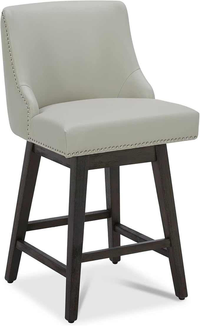 CHITA Counter Height Swivel Bar Stools, FSC Certified Upholstered Counter Stools, Modern Swivel Barstools with Wood Legs for Kitchen Island, 26" Seat Height, Faux Leather in Creamy Grey