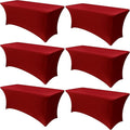 Obstal 6 Pack Stretch Spandex Red Table Covers for 8 Foot Tables - 8 FT Universal Rectangular Fitted Tablecloth Protector for Wedding, Banquet, Party, 96 Length x 30 Width x 30 Height Inches