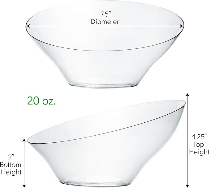 PLASTICPRO Disposable Angled Plastic Bowls Round Medium Serving Bowl, Elegant for Party's, Snack, or Salad Bowl, Clear Pack of 4