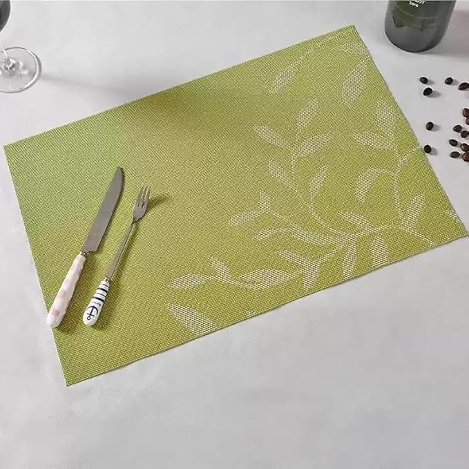 Leaf Placemats Set of 4 Non-Slip Heat-Resistant Vinyl Washable Place Mats for Kitchen Table Indoor Outdoor Durable (18"x12", Green)