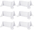 6-Pack White Tablecloths for Rectangle Tables, 90 x 132 Inches, Stain-Resistant Polyester Fabric for 8 Foot Tables - Washable Table Covers for Weddings, Banquets, Birthday Parties, Events