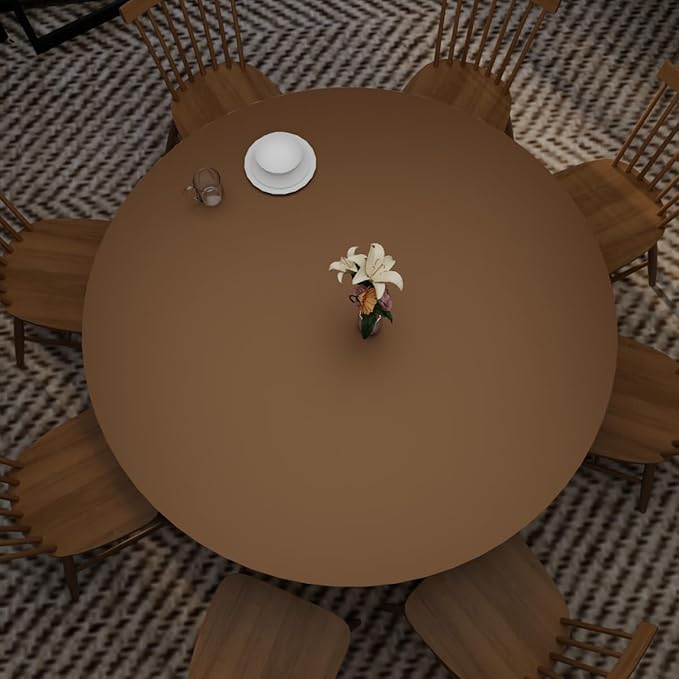 Round Table Pad, 1.8mm Thick, Dia.48 Inch, Leather Table Cover, Dining Table Protector, Mud Color + Champagne Gold