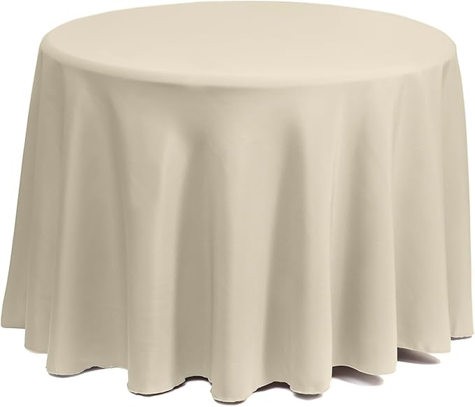 Gee Di Moda Round Tablecloth - 132 Inch Ivory Round Table Cloth for 72 to 96 Inch Round Tables - Heavy Duty Washable Fabric - for Buffet Table, Holiday Party, Dinner, Wedding & Baby Shower