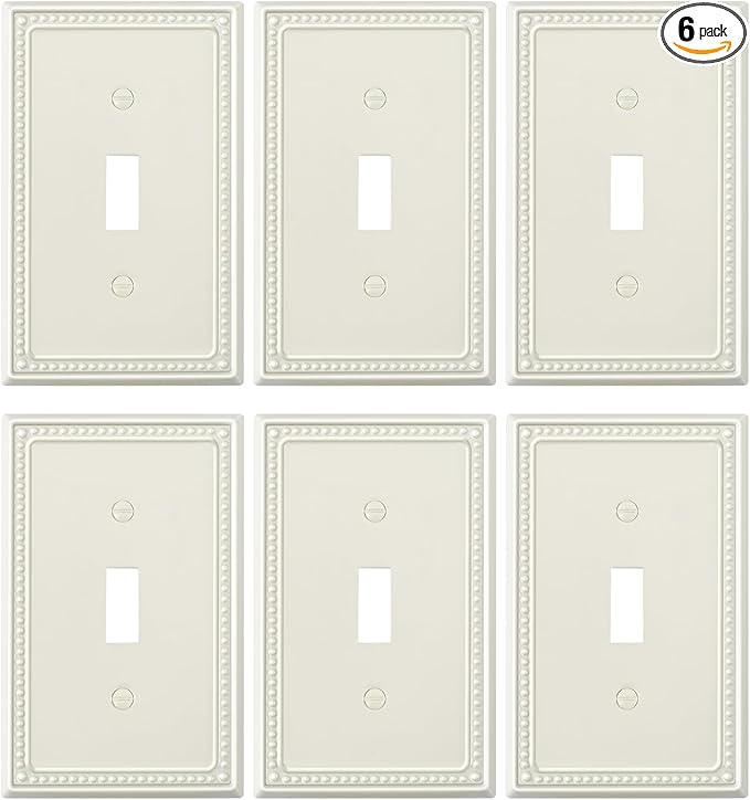 6-Pack Single Toggle Light Switch Cover Plate, Pearls Decorative Switch Plate Covers, Light Almond 1 Gang Metal Wall Plate, Corrosion Resistant