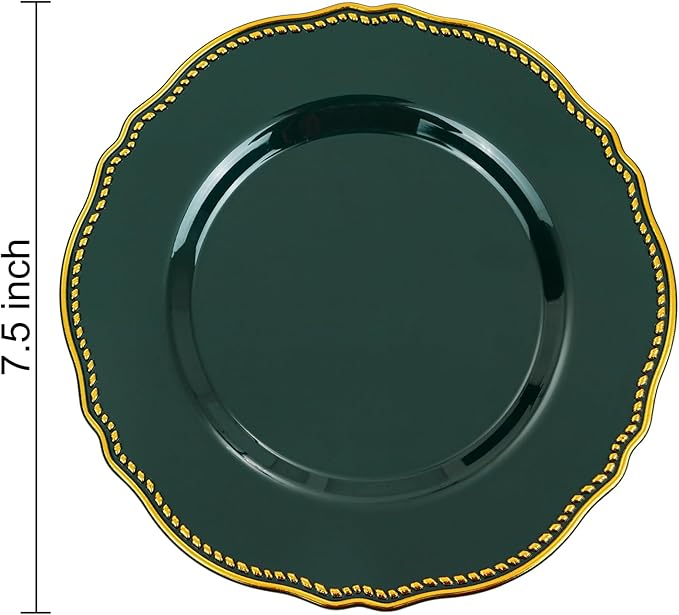 Hioasis 60pcs Green Plastic Plates - Green and Gold Disposable Dinnerware with Gold Rim, Heavy-duty, 7.5 inch, Dessert Plates for Party & St. Patrick's Day