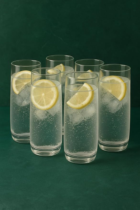 Modern Highball Glasses, 16 oz Clear Glass Tumblers for Water and Cocktails, Set of 6