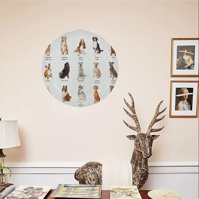Decorative Plates, Dog Print Ornament, AGroup of Different Puppy Breeds Family Type Species, 8 Inch, Kitchen Wall Decor, Multi