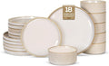 Romswi Stoneware 18Pcs Dinnerware Sets, Ceramic Plates and Bowls Set for 6, Chip & Scratch Resistant Ribbed Dish Set, Handmade Reactive Glaze, Oven, Microwave & Dishwasher Safe, Cappuccino White