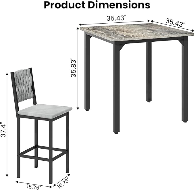 AWQM 5-Piece Dining Table Set, Dining Table Set for 4, Counter Height Table & 4 Velvet Bar Stools, Modern Kitchen Dining Set, Compact Dining Set for Small Spaces (Gray & Velvet Chairs)