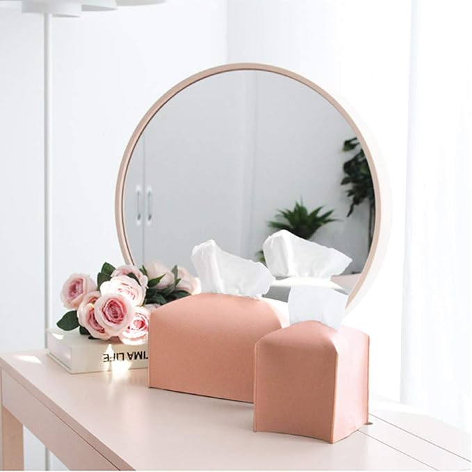 Carrotez Tissue Box Cover, [Refined] Modern PU Leather Rectangular Tissue Box Holder - Decorative Holder/Organizer for Bathroom Vanity Countertop, Night Stands, Office Desk 9.5"X5"X5" - Peach Pink