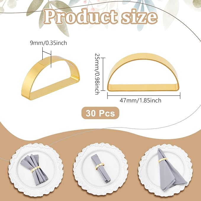 Peacoblue 30Pcs Gold Napkin Rings Holders Modern Stainless Steel Semicircle Napkin Ring Holders for Table Decor Settings, Vintage Napkin Ring for Wedding Christmas Thanksgiving Day Party