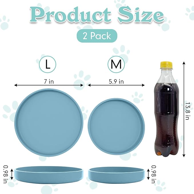 Silicone Cat Food Bowl Shallow Dishes 5.9in Wide Cats Bowls Set of 2 Kitty Plates Relief Whisker Fatigue Puppy Feeding Bowl for Dry Food and Wet Food Indoor (Round Blue)