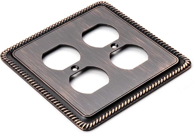 Henne Bery Rope Edge Decorative Wall Plate Switch Plate Outlet Cover (Double Duplex, Aged Bronze)