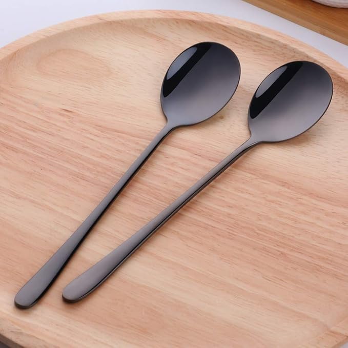 Buyer Star 5-pieces Black Dinner Table Spoons 8-Inch Stainless Steel Metal Korean Soup Spoons