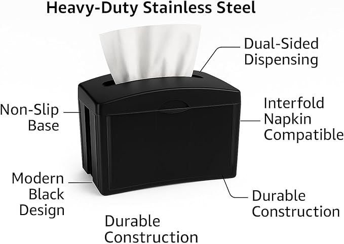 Tabletop Comercial Napkin Dispenser (Servilleteros para Restaurantes) - Stainless Steel Comercial Holder for Interfold Napkins - Dual - Sided Acces