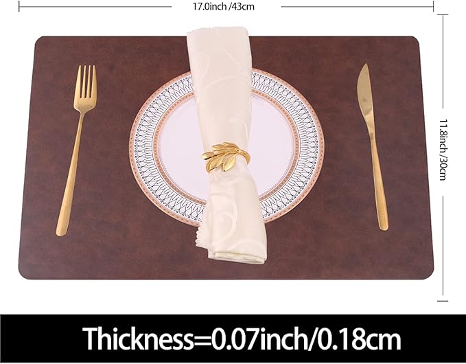 Faux Leather Placemats with Rounded Corners Set of 6,Waterproof&Wipeable Table Mats,Washable Heat-Resistant,Non-Slip for Kitchen and Kids(Brown,6)