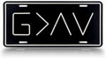 Autobase Black Metal Decorative Front License Plate (6" x 12") | Embossed G>^V - God is Greater Than The Highs and Lows | Vanity Car Tag for The Front of Vehicles