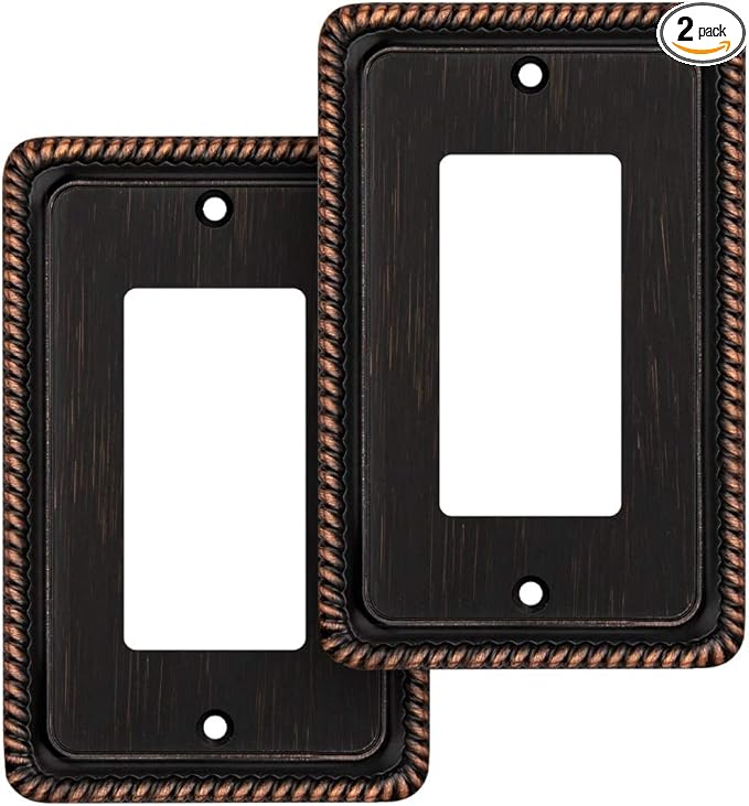 Henne Bery Rope Edge Decorative Wall Plate Switch Plate Outlet Cover (Single Decorator, 2 Pack, Aged Bronze)