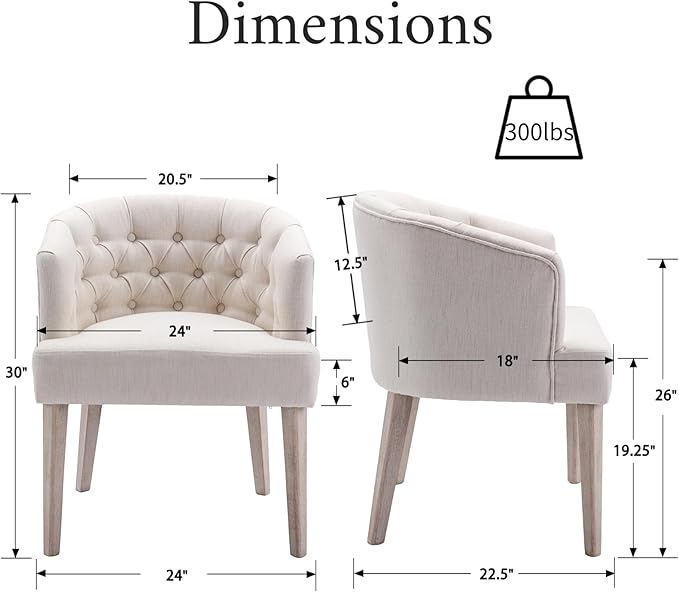 Mid-Century Dining Chairs Set of 6, Tufted Upholstered Linen Dining Room Chairs Comfy Side Chair Armchair Guest Chair with Wooden Legs for Dining Room Living Room, Beige