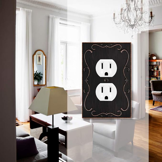 French Cabriole Decorative Wall Plate Switch Plate Outlet Cover (Single Duplex, 2 Pack, Aged Bronze)