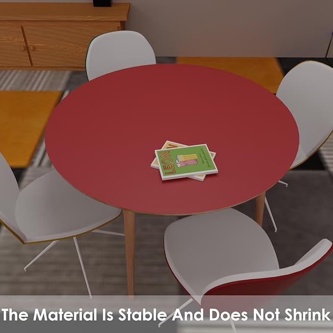 Round Table Pad, 1.8mm Thick, Dia.42 Inch, Leather Table Cover, Dining Table Protector, Table Top Protector (Black+Wine Red)