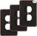 Henne Bery Rope Edge Decorative Wall Plate Switch Plate Outlet Cover (Single Duplex, 3 Pack, Aged Bronze)